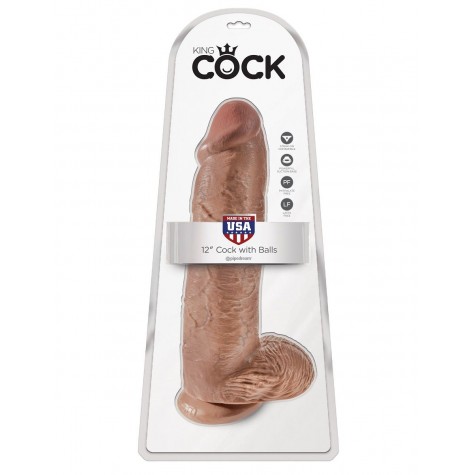 Кофейный фаллоимитатор-гигант 12" Cock with Balls - 30,5 см.