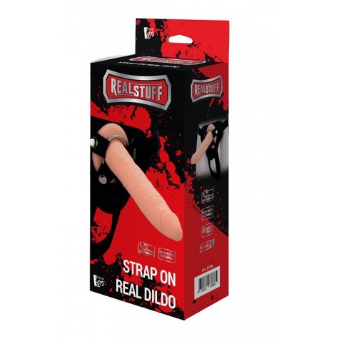 Телесный страпон на черных трусиках STRAP ON REAL DILDO - 20 см.