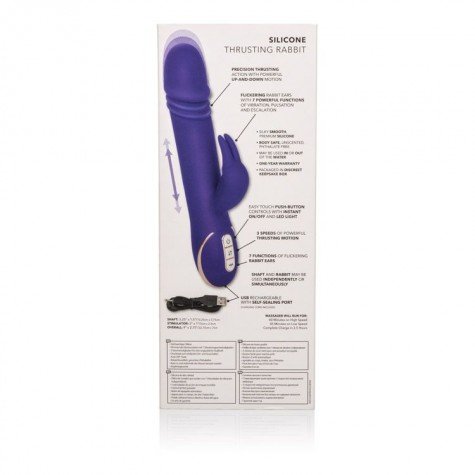 Фиолетовый вибратор с поступательным движением Jack Rabbit Signature Silicone Thrusting Rabbit - 20 см.